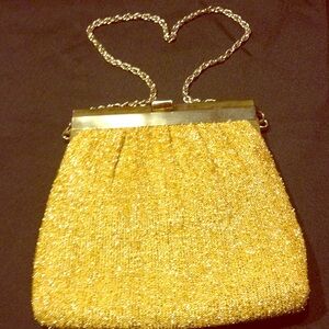 Vintage Gold Metallic Evening Bag with‎ Chain